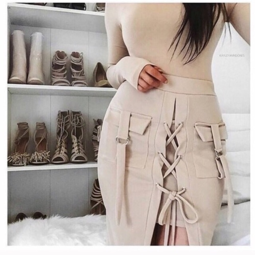 Midi Center Split Lace Up Skirt